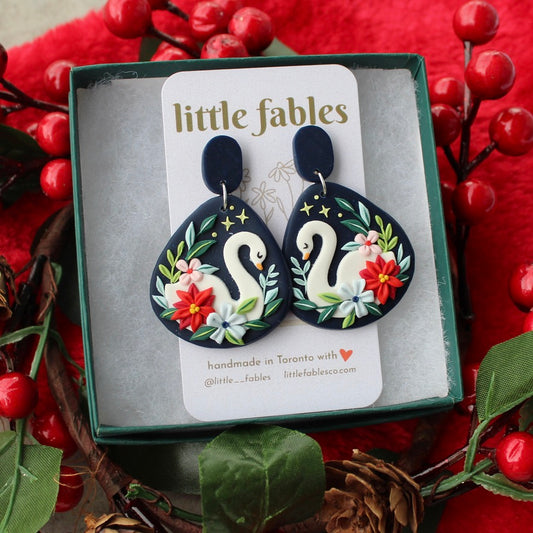 Holiday swan earrings